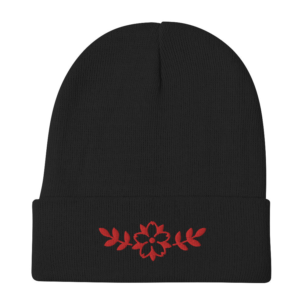 Embroidered Cherry Blossom Beanie