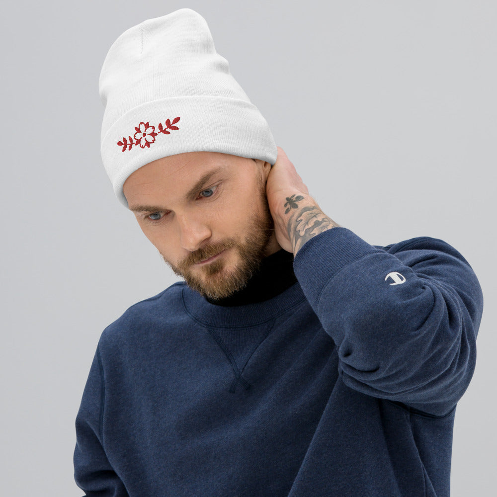 Embroidered Cherry Blossom Beanie