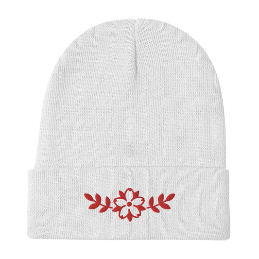 Embroidered Cherry Blossom Beanie